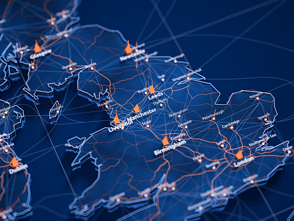 Map of UK with data points